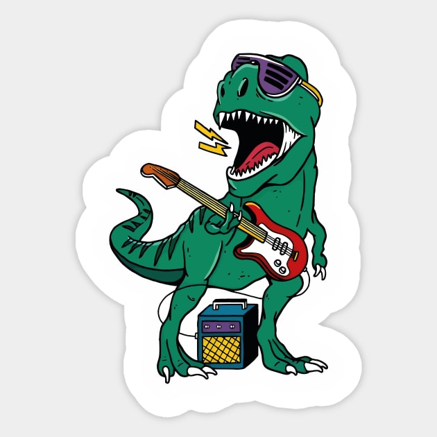 Rockin' T-Rex: Electric Guitar-Wielding Dinosaur Sticker by WorldDinosaurs